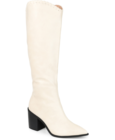 Journee Collection Daria Whipstitch Tall Vegan Leather Western Boot In Bone