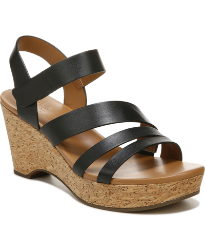 Naturalizer Cynthia Womens Leather Strappy Wedge Sandals In Black