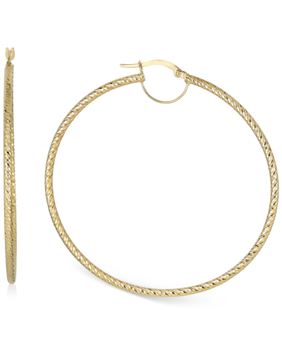 Macy's Textured Hoop Earrings In 10k Gold, 50mm In Yellow Gold