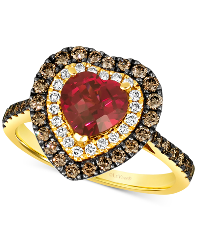 Le Vian Raspberry Rhodolite (1-5/8 Ct. T.w.) & Diamond (5/8 Ct. T.w.) Heart Halo Ring In 14k Gold In Yellow Gold
