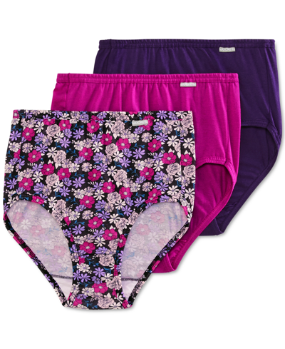 Jockey Elance Cotton Brief 3-pack 1484 In Fuchsia,floral,plum