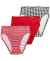 Jockey Elance French Cut 3 Pack Underwear 1485 1487, Extended Sizes In Red Reality/classy Gingham/ Fa La La