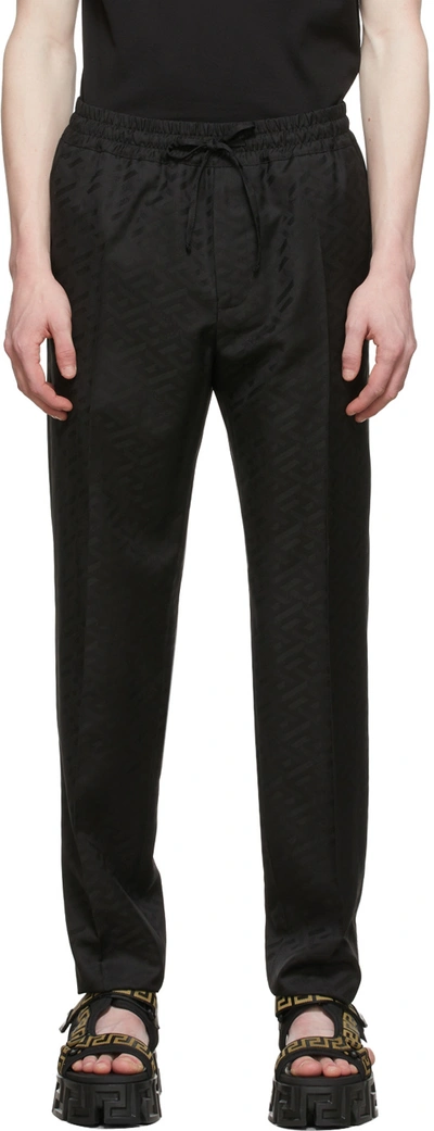 Versace Black Jacquard La Greca Trousers In Nero