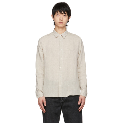 Apc Vincent Logo-emboridered Linen Shirt In Beige