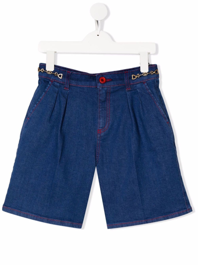 Gucci Kids' Horsebit-detail Denim Shorts In Blue
