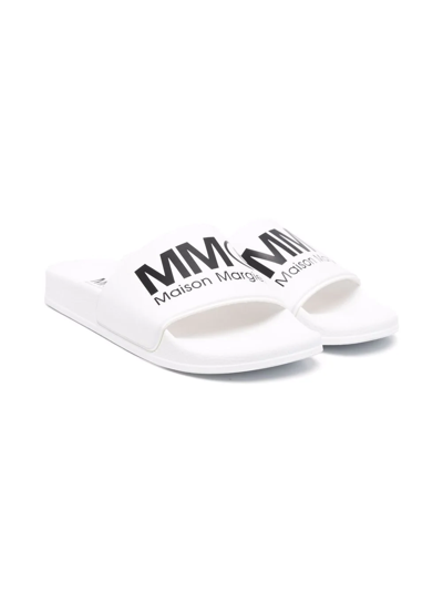 Mm6 Maison Margiela Teen Logo-print Open-toe Slides In White