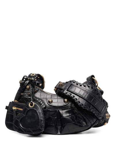 Balenciaga Women's Crocodile Embossed Leather Crossbody Bag In Black