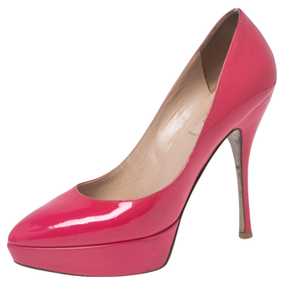 Pre-owned Valentino Garavani Pink Patent Leather Platform Pumps Size 37.5