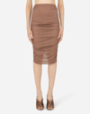 Dolce & Gabbana Jersey Midi Skirt With Draped Detailing In Brown