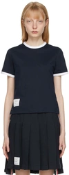 THOM BROWNE NAVY MEDIUM WEIGHT RINGER T-SHIRT