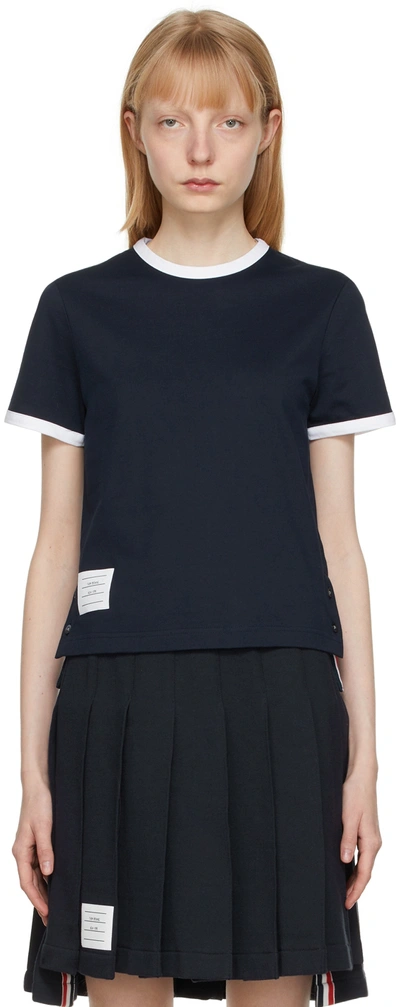Thom Browne Contrast Hem Cotton T-shirt In Blue