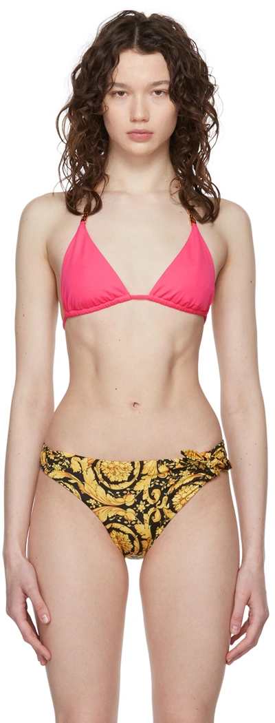 Versace Pink Greca Chain Bikini Top In A1708 Fuchsia