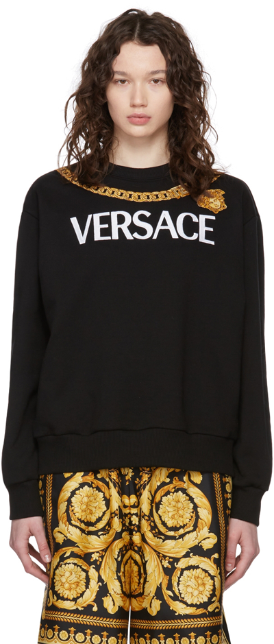 Versace Logo印花棉卫衣 In Black,white,gold