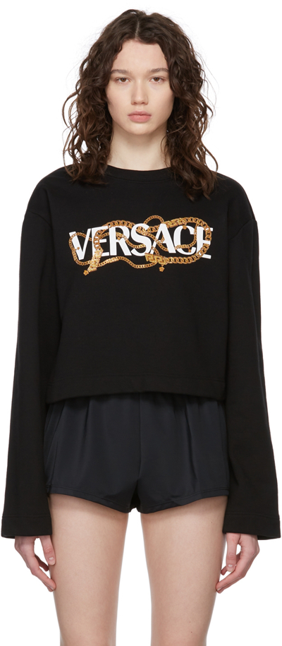 Versace Logo印花短款卫衣 In Black