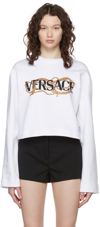 Versace Chain Logo Graphic Cotton Crop Sweatshirt In White