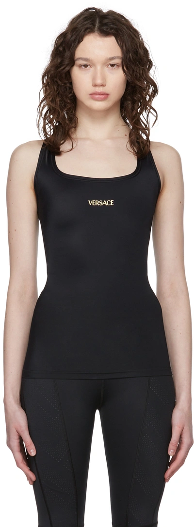 Versace Logo印花方领运动坦克背心 In Black