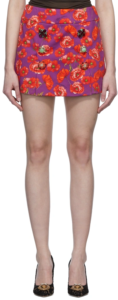 Dolce & Gabbana Purple Poppy Print Drill Miniskirt In Hp3iw Papaveri Fdo V