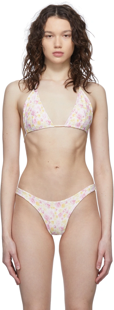 Magda Butrym Floral-print Triangle Halterneck Bikini Top In Pink