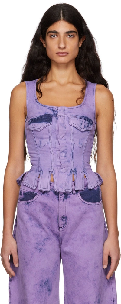 Marques' Almeida Ssense Exclusive Purple Denim Corset Tank Top In Lilac