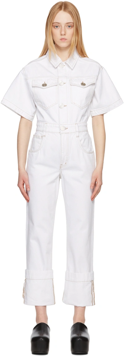 Frame Oversized Button Detail Denim Jumpsuit In White