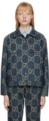 Gucci Jumbo Gg Oversized Denim Jacket In 4492 Blue/ivory