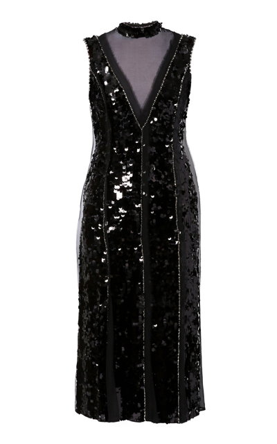 Erdem Tyana Silk-inset Sequin Embellished Midi Dress In Black