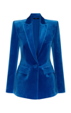 Alex Perry Carington Single-breasted Velvet Blazer In Blue