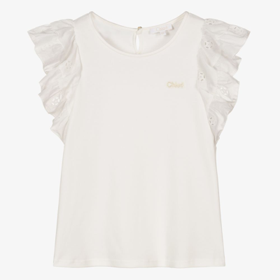 Chloé Kids Off-white Ruffle Sleeve Shirt