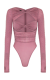 Alex Perry Women's Benton Crystal Twist-front Bodysuit In Pink,neutral