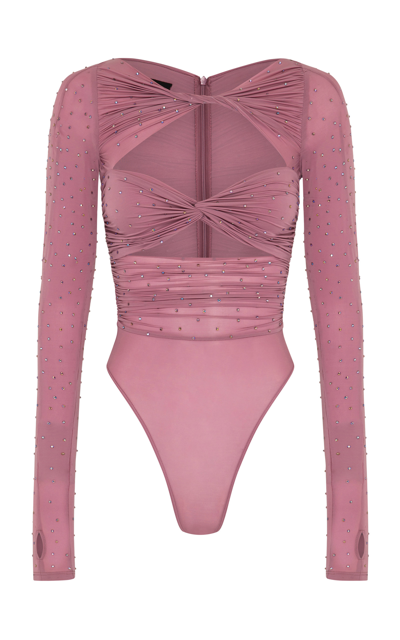 Alex Perry Women's Benton Crystal Twist-front Bodysuit In Pink,neutral