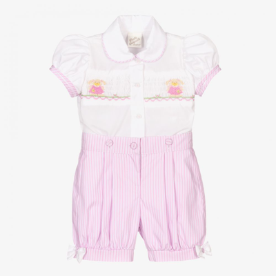 Pretty Originals Babies' Girls Pink Smocked Shorts Set