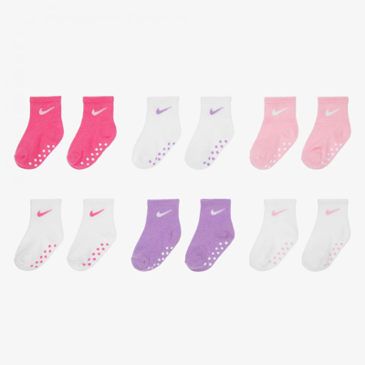 Nike Girls Baby Cotton Logo Socks (6 Pack) In Pink