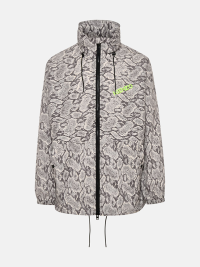 Kenzo Green Snake-print Nylon Windbreaker In Beige