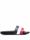 Moncler Embossed-logo Striped Flip Flops In Blue