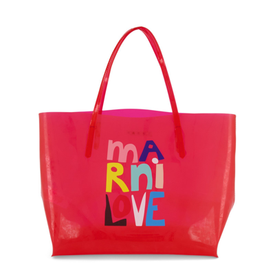 Marni Kids' Branded Transparent Handbag Fuxia Magenta In Pink