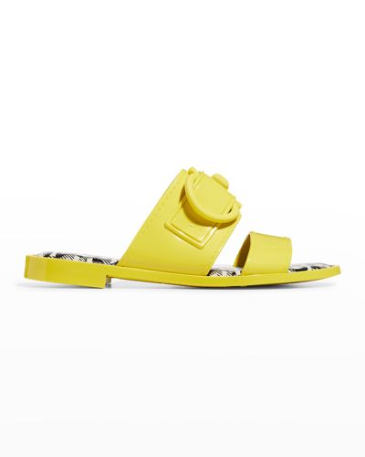 Ferragamo Taryn Gancini Two-band Flat Sandals In Canary Yellow