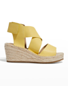 Eileen Fisher Leather Crisscross Wedge Espadrille Sandals In Sunbeam