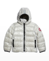 Canada Goose Kid's Crofton Striped Logo Quilted Jacket In Silverbirch Bou