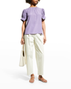 Rebecca Taylor Smocked Crepe De Chine Blouse In Violet