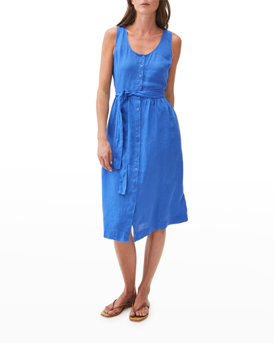 Michael Stars Lulu Button-front Sleeveless Linen Dress In Cobalt