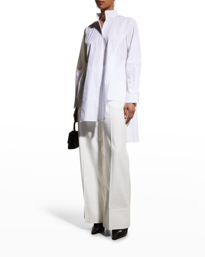 Arias New York High-low Button-down Blouse W/ Slits In White