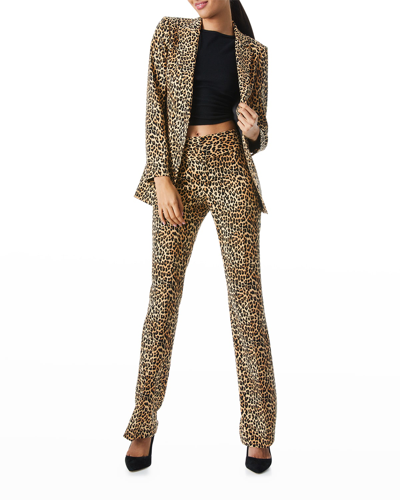 Alice And Olivia Olivia Leopard Low-rise Stretch Bootcut Pants In Spotted Leopard Dark Tan
