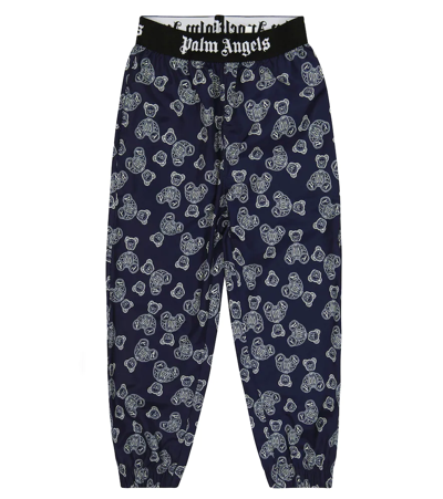 Palm Angels Kids' Printed Sweatpants In Navy Blue