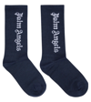 Palm Angels Kids Logo-print Cotton-blend Knitted Socks In Blue White