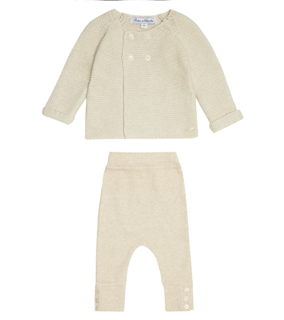 Tartine Et Chocolat Baby Cotton Cardigan, Leggings And Bootie Set In Ficelle