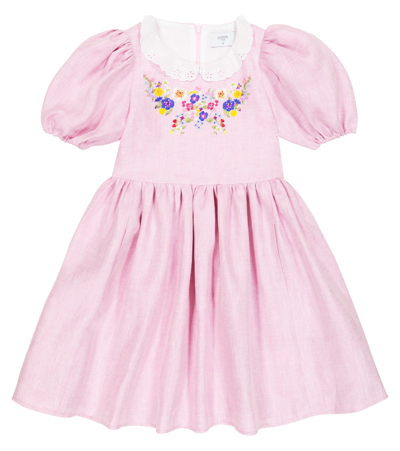 Paade Mode Kids' Embroidered Linen Dress In Forgetmenot Pink