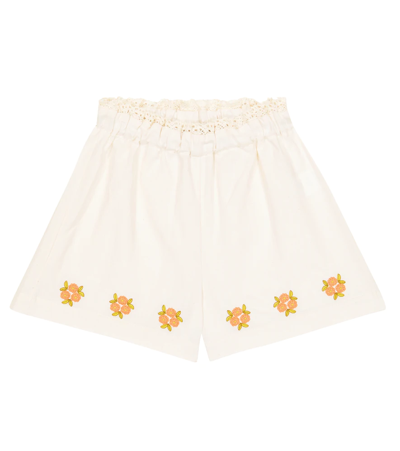The New Society Kids' Clementine Embroidered Floral Cotton Shorts In Vanilla