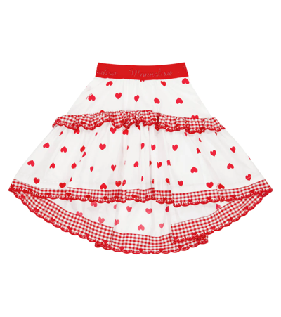 Monnalisa Kids' Ruffled Printed Cotton Poplin Skirt In White,red