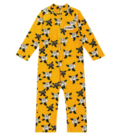 Mini Rodini Kids' Printed Velvet Onesie In Yellow