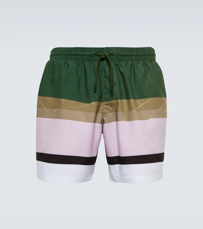 Dries Van Noten Men's Phibbs Striped Swim Shorts In Green